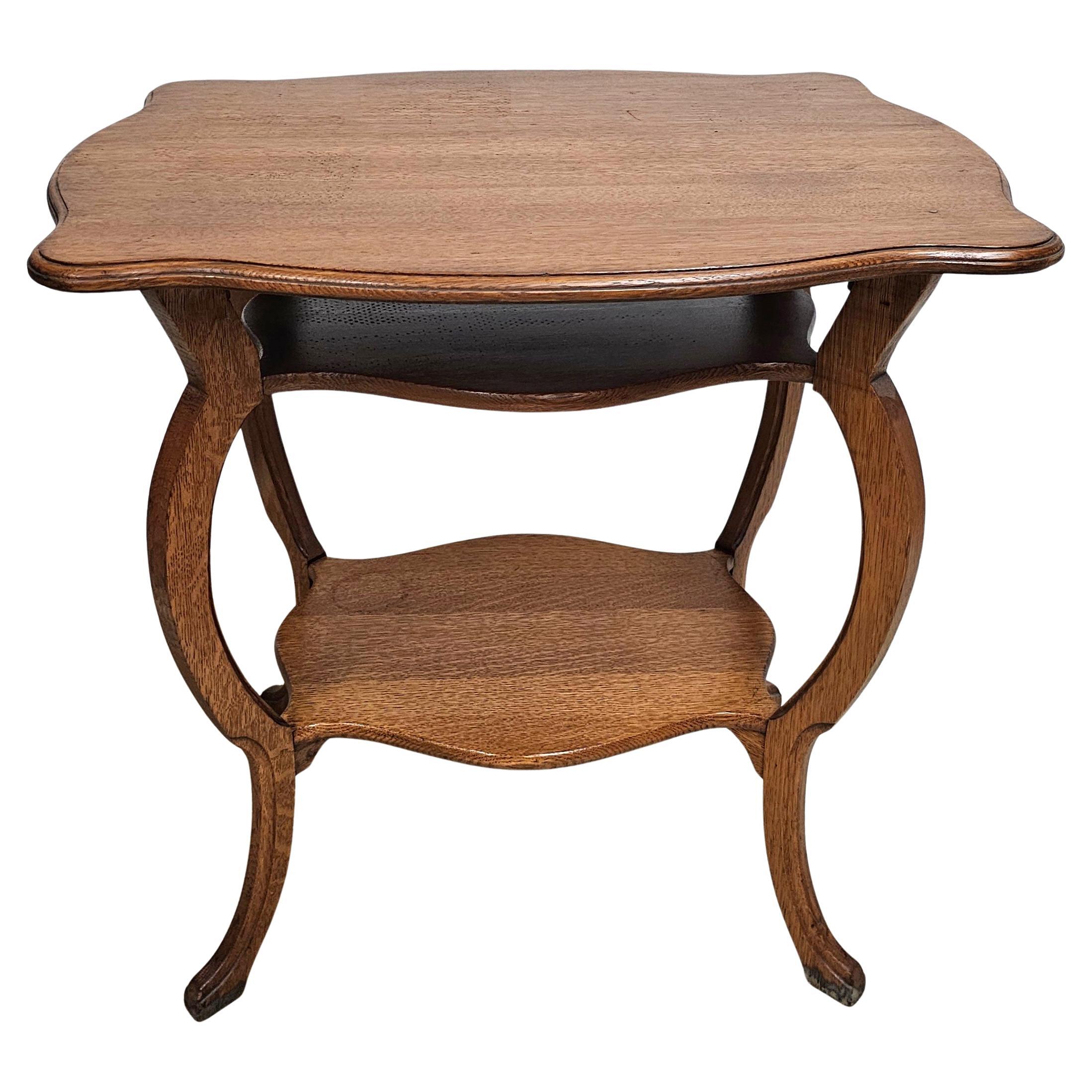 Mid 20th Century Three Tier Victorian Style Oak Accent Table For Sale