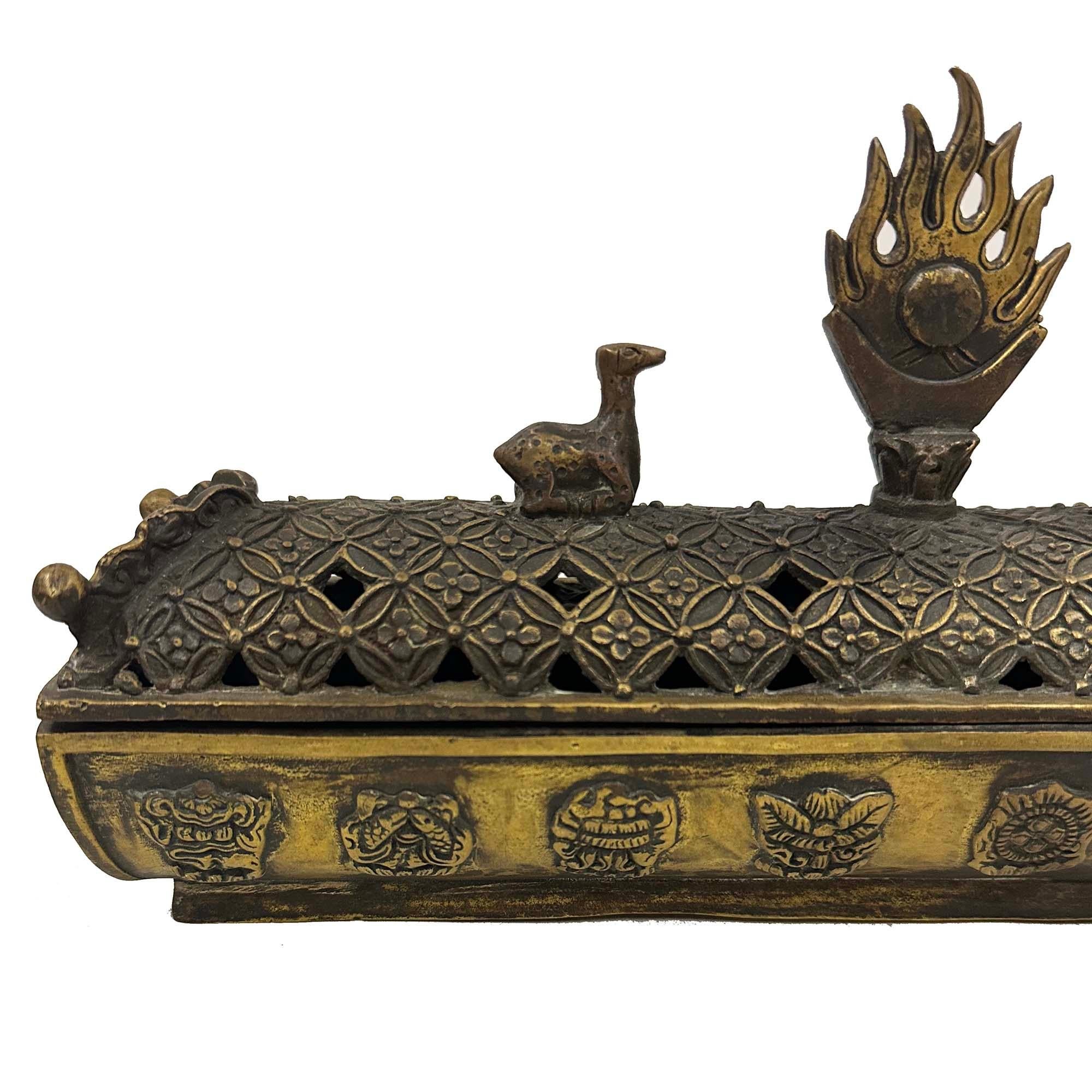 Handcrafted Tibetan Buddhist Incense Burner/Holder, made of bronze, often used in spiritual practices like meditation and rituals.  This burner is 100% handcrafted and are deeply entwined with Tibetan Buddhist traditions. They serve as profound