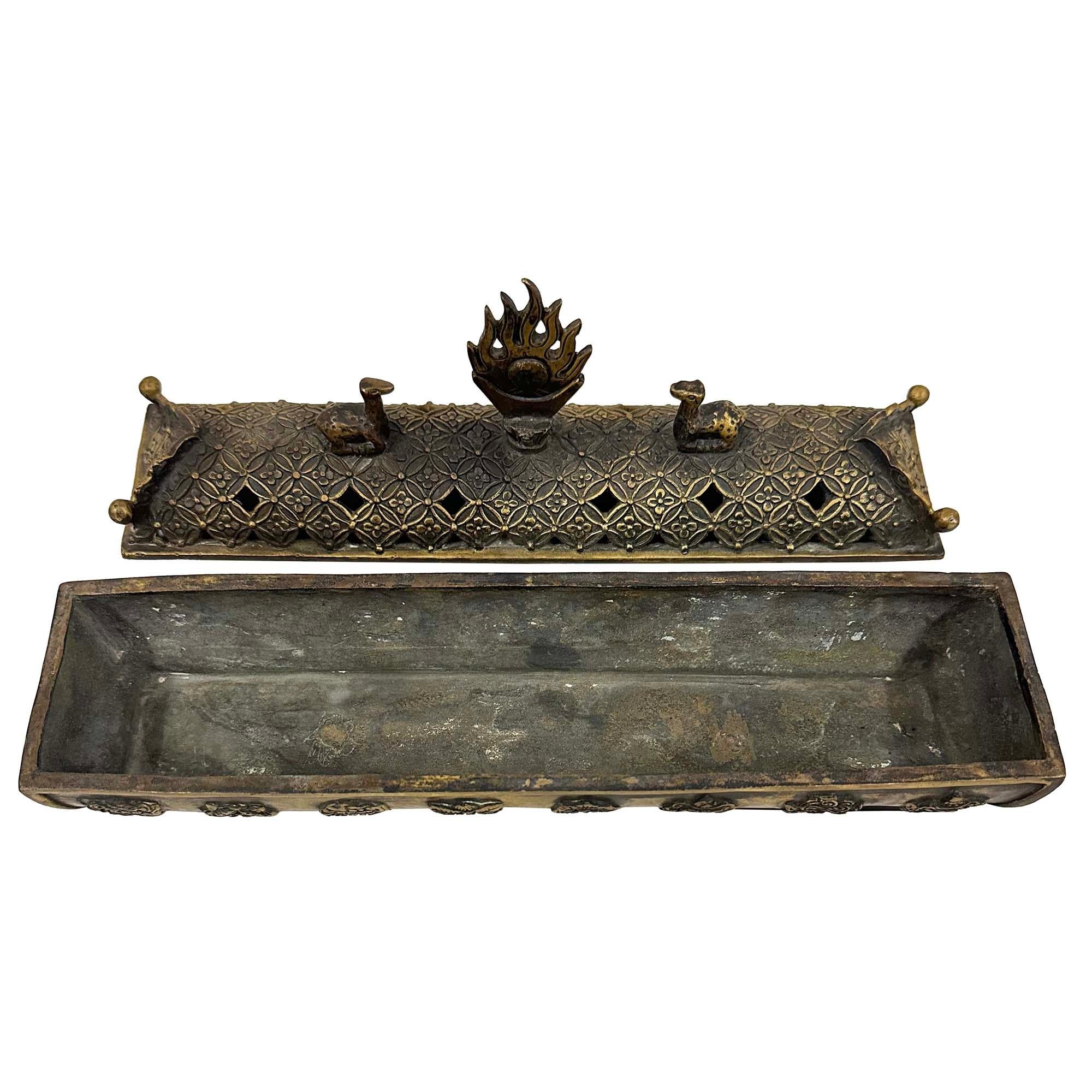 Mid-20th Century Tibetan Hand-crafted Bronze Incense Burner In Good Condition For Sale In Pomona, CA