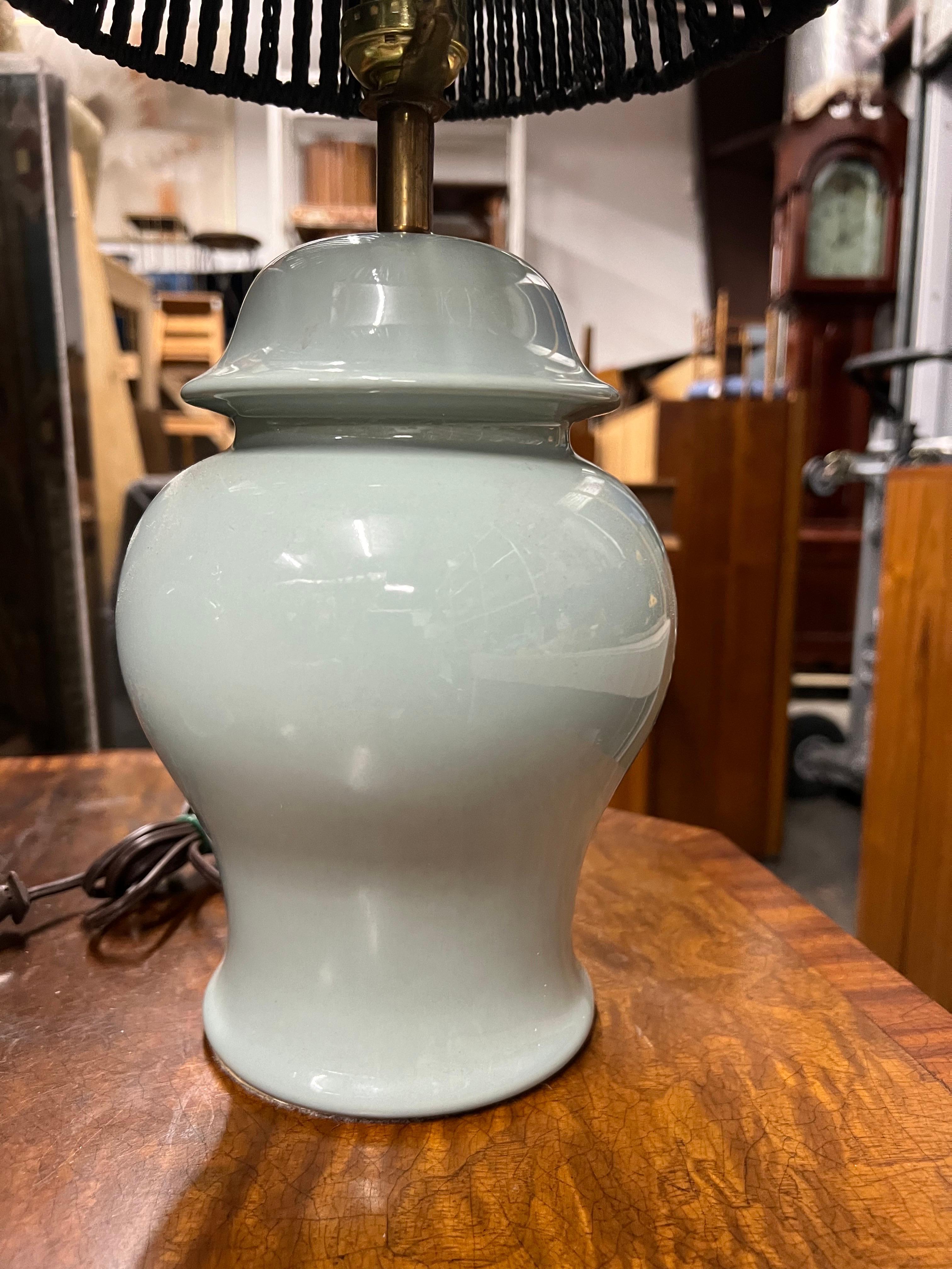 American Mid-20th Century Tiffany Blue Table Lamps With Woven Shades - a Pair For Sale