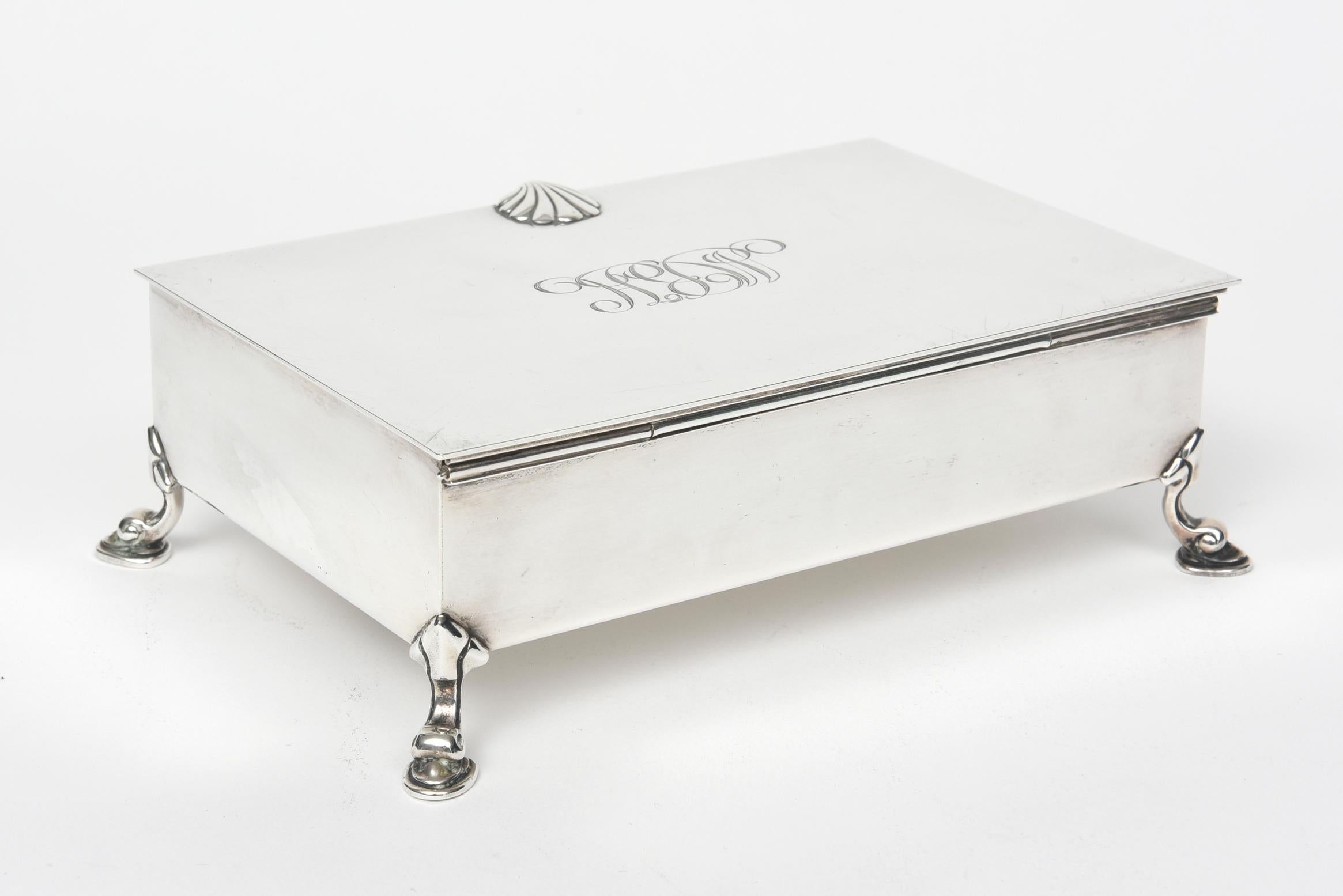 Mid-20th Century Tiffany & Co. Sterling Shell and Dolphin Box For Sale 1
