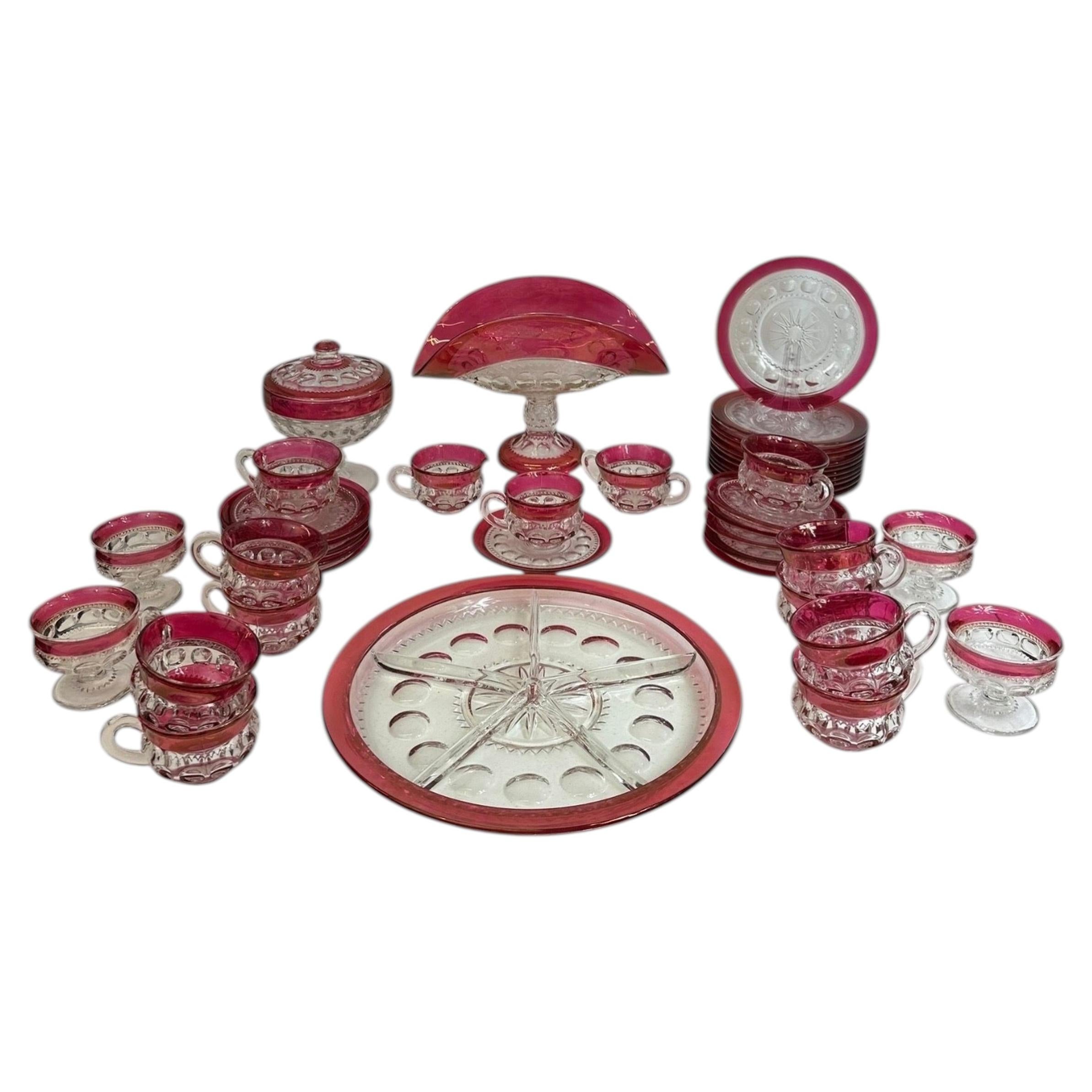 Mid 20th Century Tiffin Kings Crown Thumbprint Tea Set for 10 with Extras For Sale