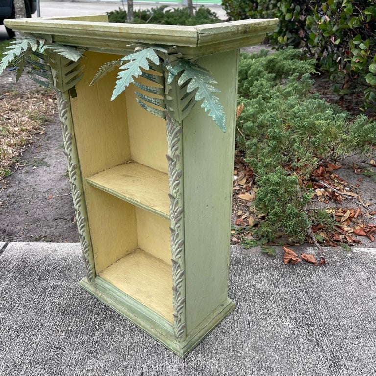 Mid20th Century Tole Palm Tree and Wood Hanging Wall Shelf For Sale at