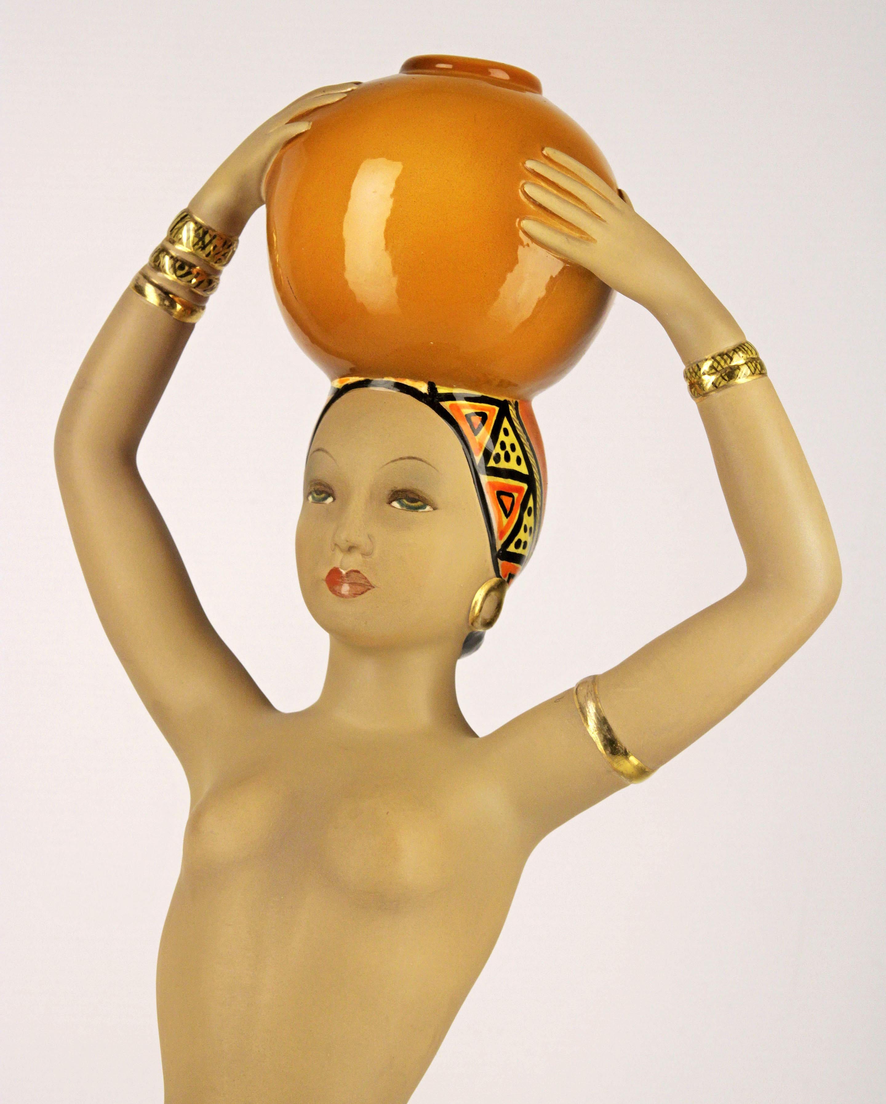 Italian Mid-20th Century Torino Ceramic Sculpture 'Portatrice Africana' by C.I.A. Manna For Sale