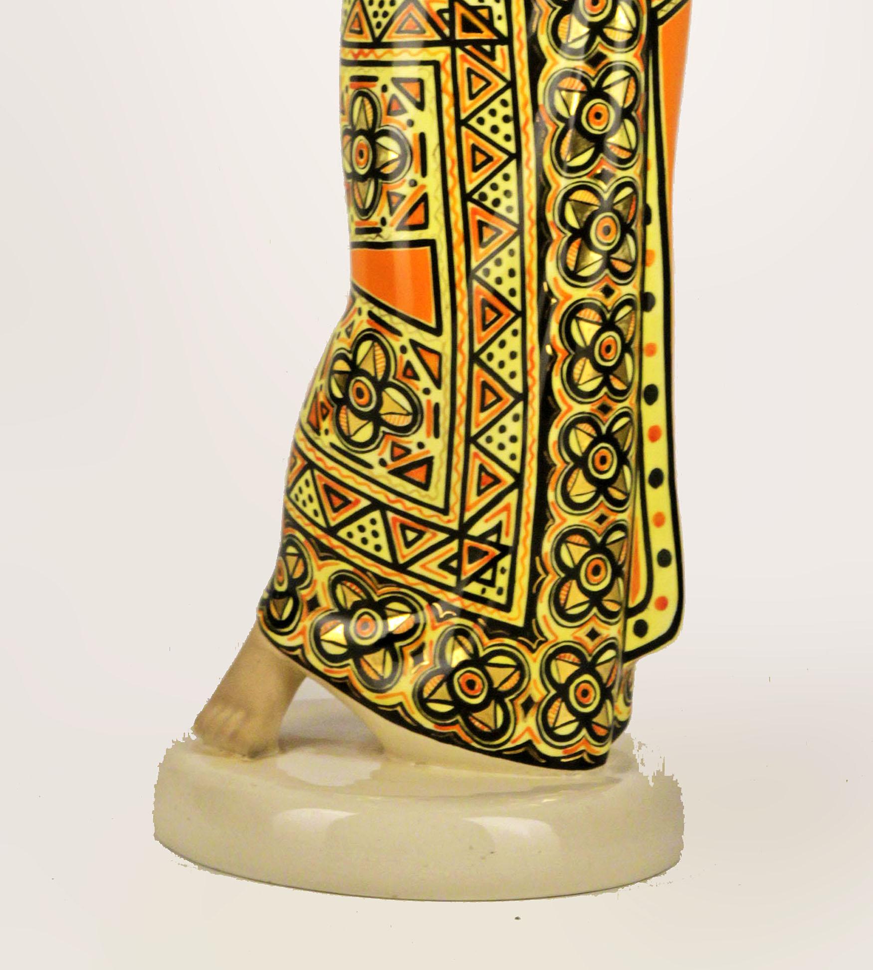 Gilt Mid-20th Century Torino Ceramic Sculpture 'Portatrice Africana' by C.I.A. Manna For Sale