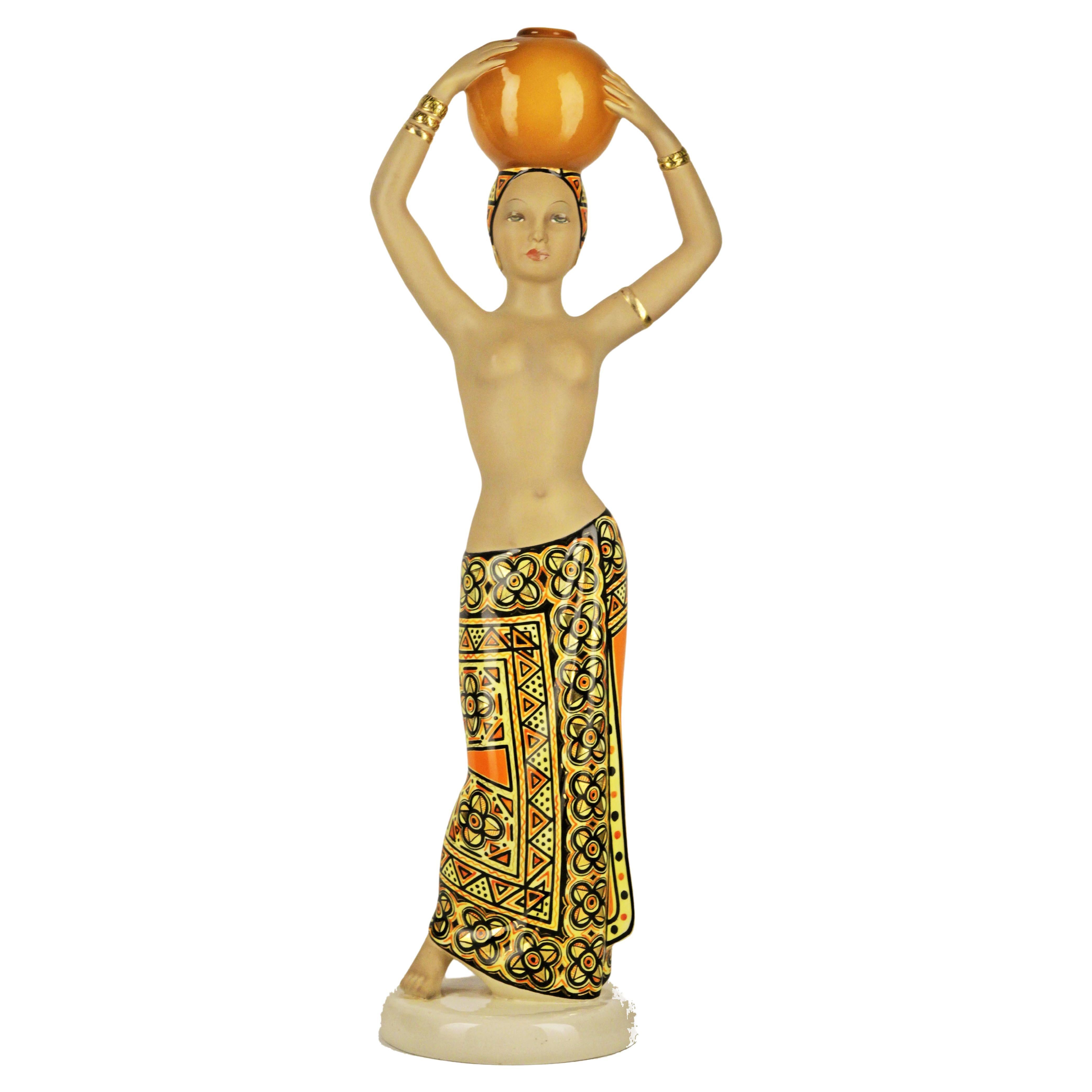 Mid-20th Century Torino Ceramic Sculpture 'Portatrice Africana' by C.I.A. Manna For Sale