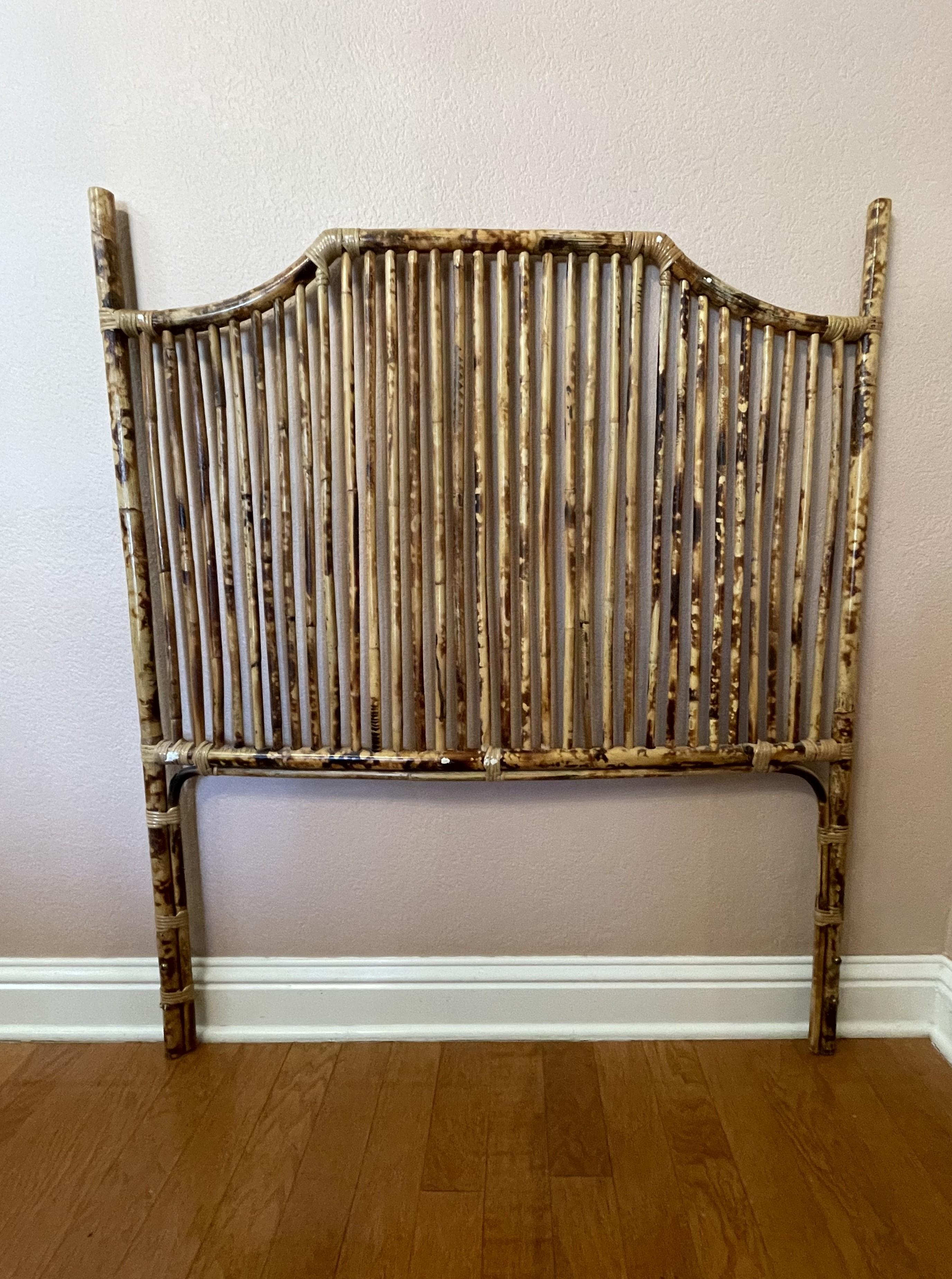 Campaign Mid-20th Century Tortoise-Bamboo and Rattan Headboards -- A Pair For Sale