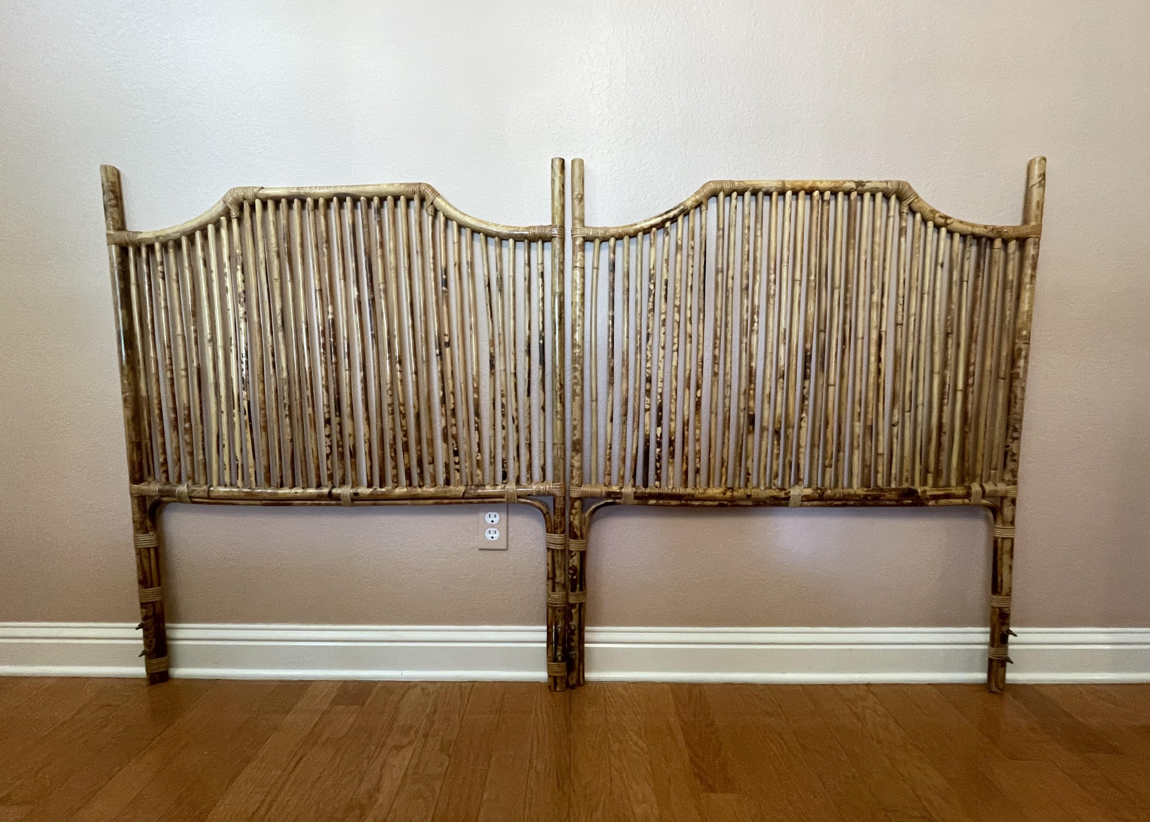 Indonesian Mid-20th Century Tortoise-Bamboo and Rattan Headboards -- A Pair For Sale
