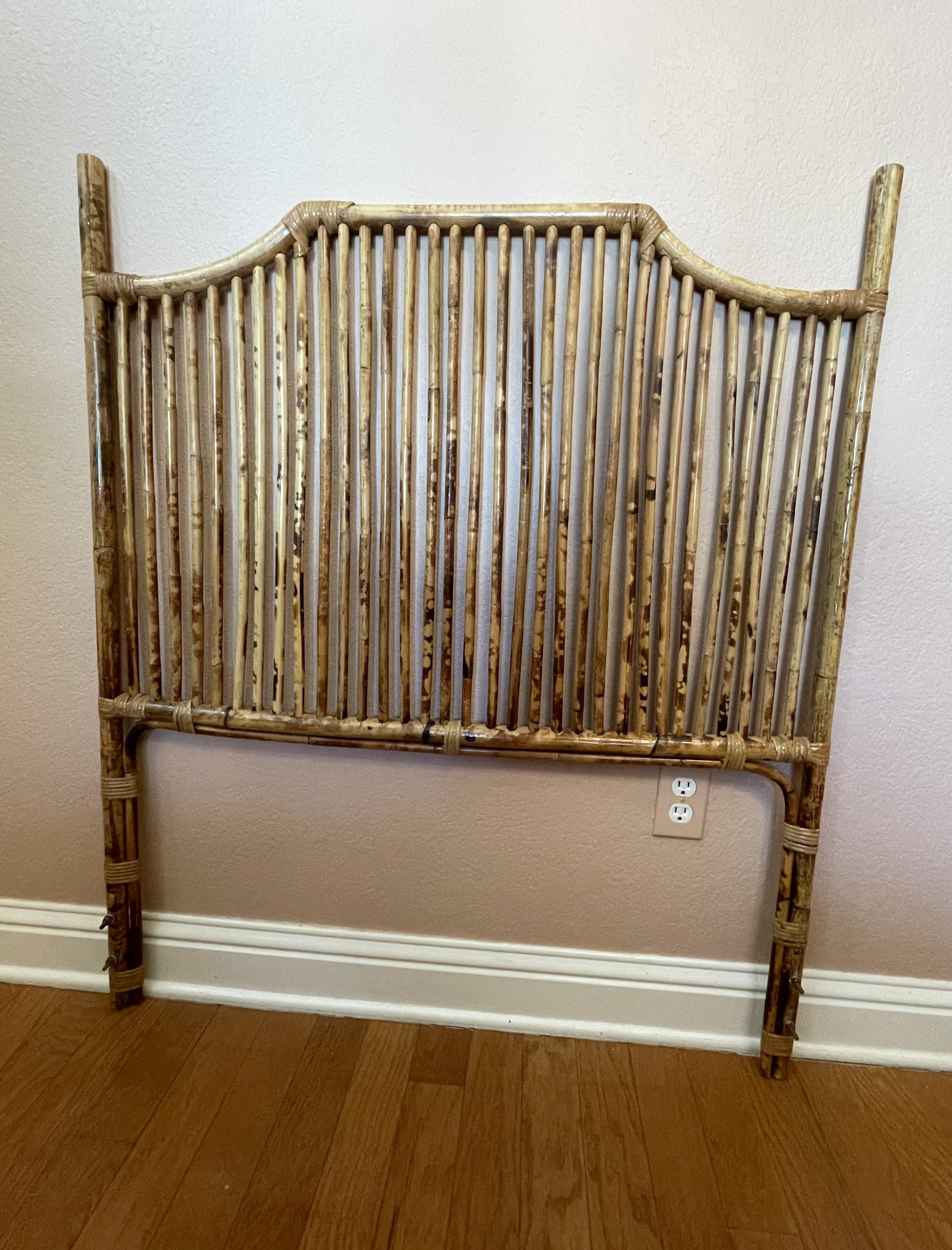 Hand-Crafted Mid-20th Century Tortoise-Bamboo and Rattan Headboards -- A Pair For Sale