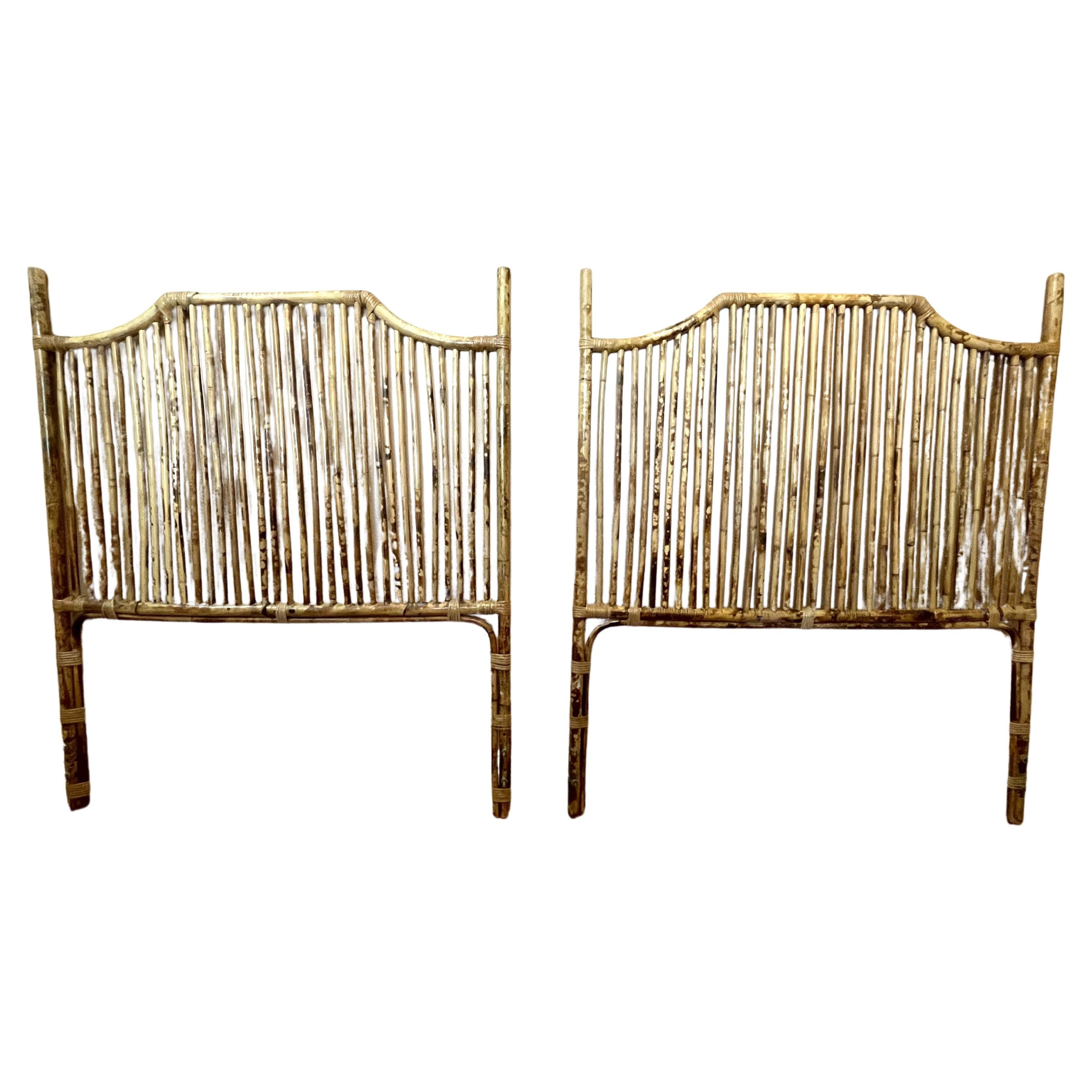 Mid-20th Century Tortoise-Bamboo and Rattan Headboards -- A Pair For Sale