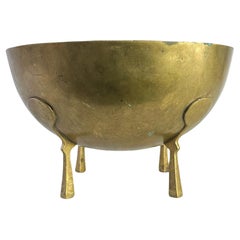 Vintage Mid 20th Century Transitional Solid Brass Footed Decorative Bowl