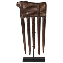 Mid-20th Century Tribal African Wood Comb from the Baule, Cote d'Ivoire