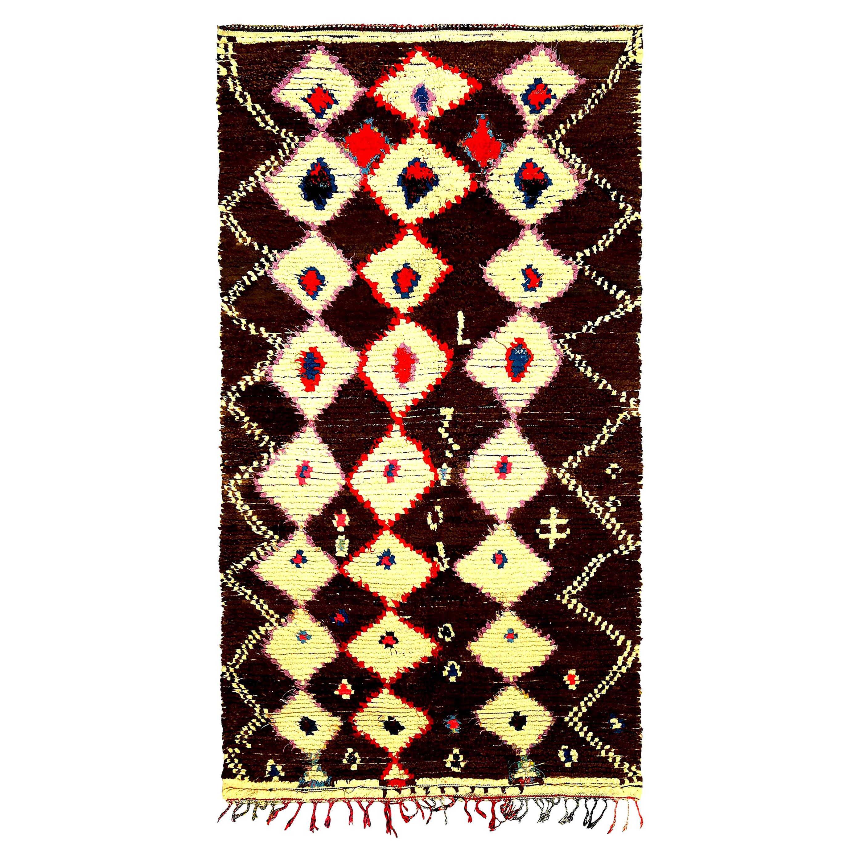 Midcentury Moroccan Green, Yellow, Red and White Handmade Wool Rug at ...