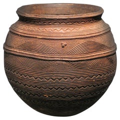 Pot en céramique tribal africain en terre cuite du milieu du 20e siècle
