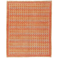 Mid-20th Century Tribal Moroccan Orange Red, Beige, Blue Handmade Wool Rug
