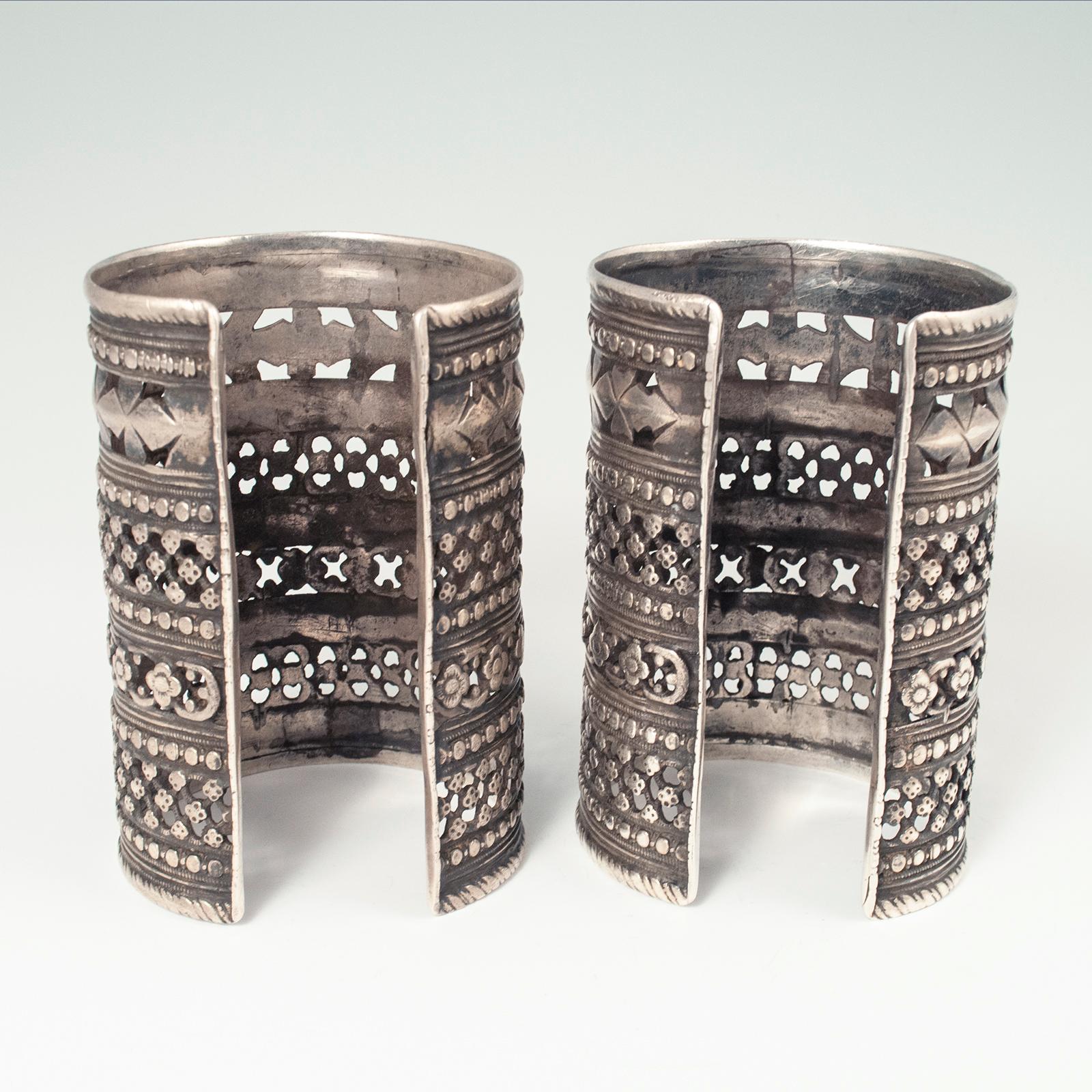 Artisan Mid-20th Century Tribal Silver Cuffs, Hazara Triba, Afghanistan For Sale