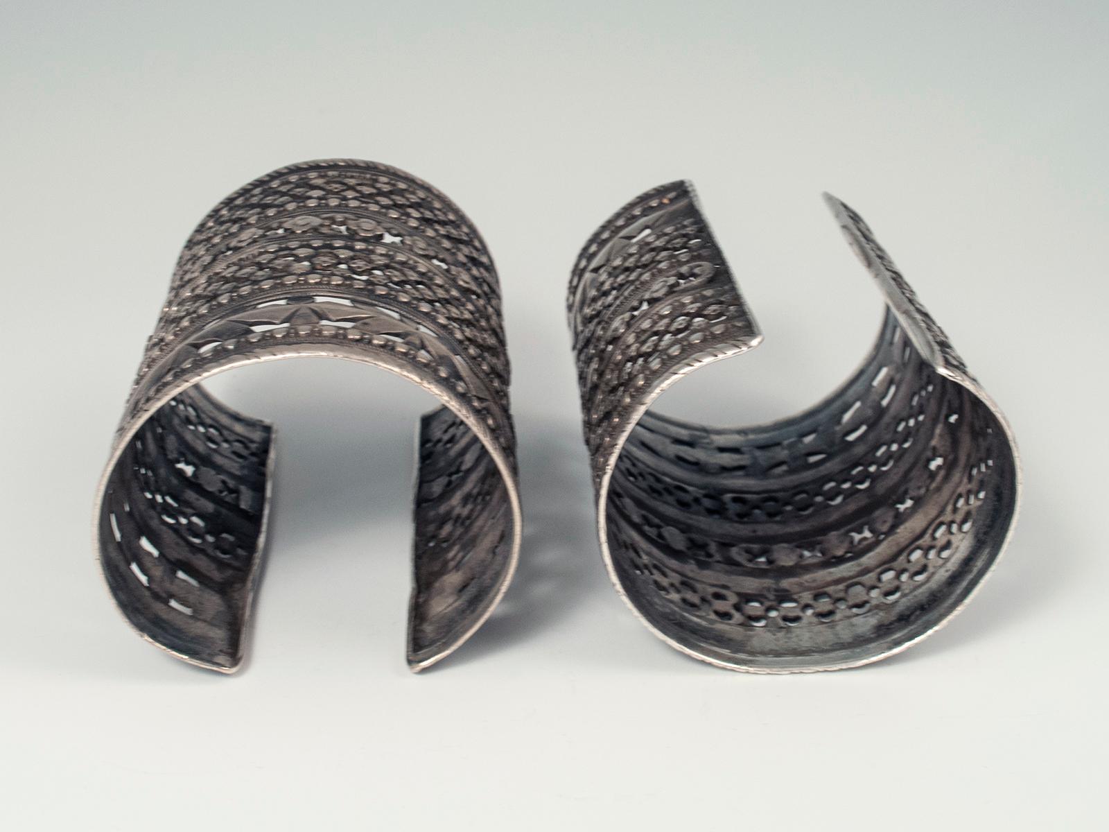 Women's Mid-20th Century Tribal Silver Cuffs, Hazara Triba, Afghanistan For Sale