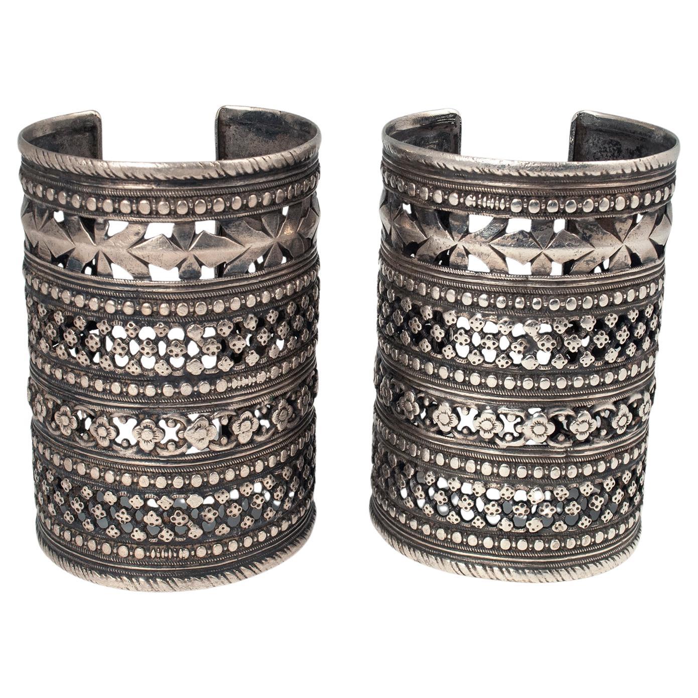 Mid-20th Century Tribal Silver Cuffs, Hazara Triba, Afghanistan