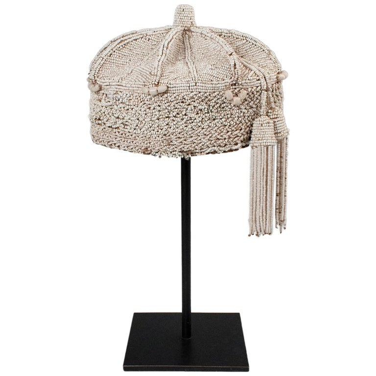 Mid20th Century Tribal White Beaded Crown, Yoruba People, Nigeria at