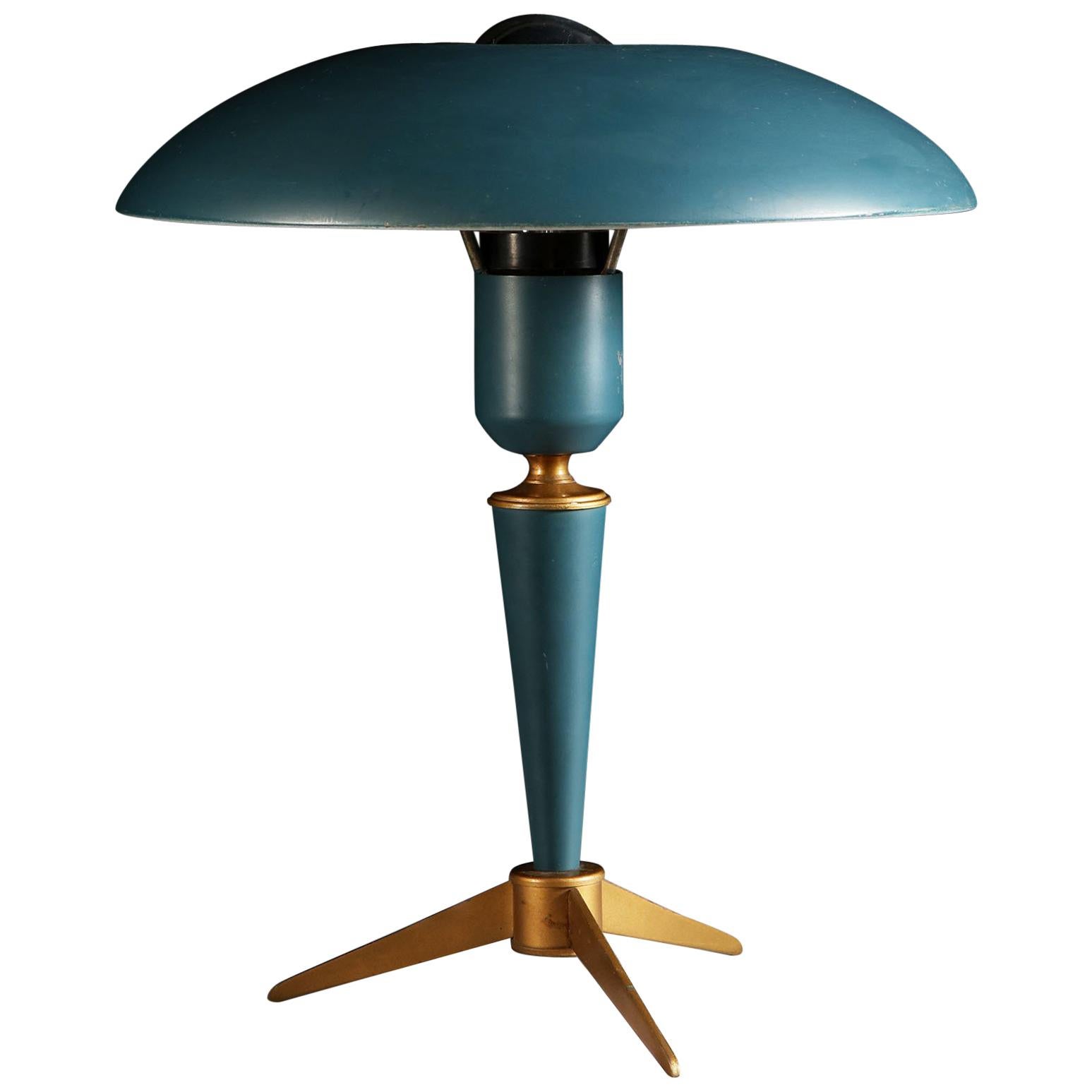 Mid-20th Century Tripod Green Enamel Desk Lamp by Louis Kalff