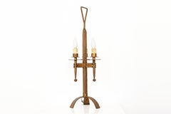 Mid-20th Century Tripod Table lamp in Golden Wrought Iron Signed By Ferro Art