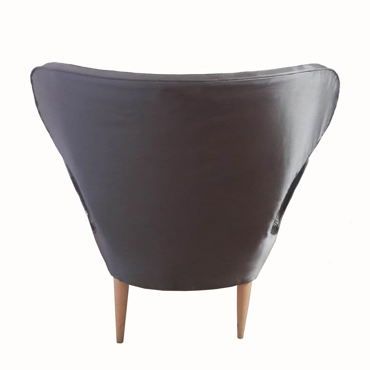 Mid-20th Century Tulip-Style Chair in Grey Silk In Good Condition In New York, NY