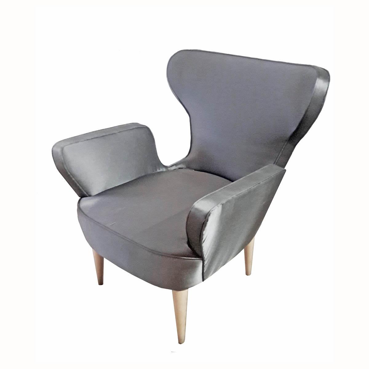Mid-20th Century Tulip-Style Chair in Grey Silk 1