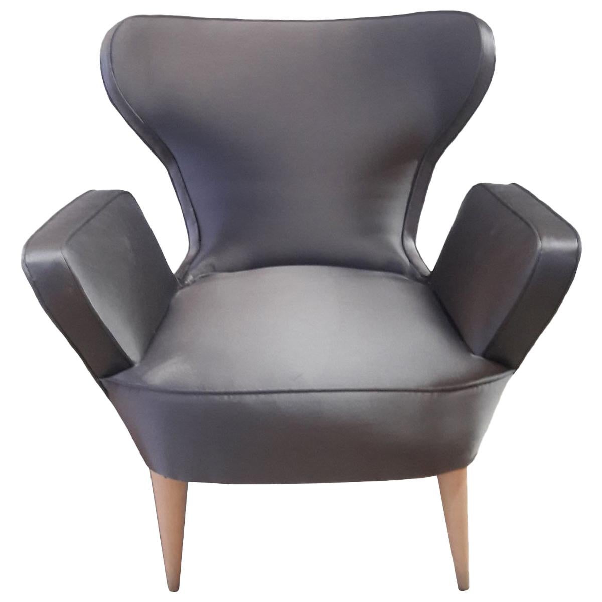 Mid-20th Century Tulip-Style Chair in Grey Silk