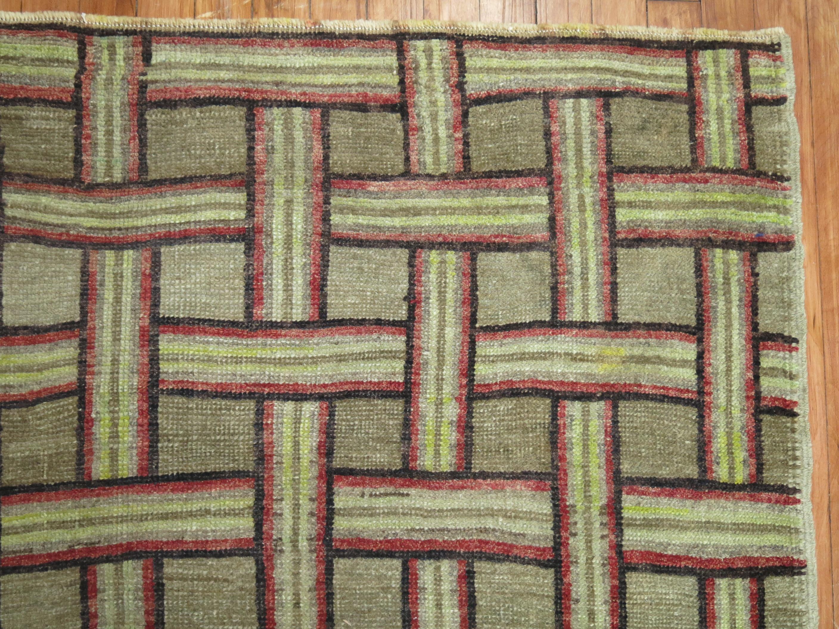 Hand-Knotted Mid-20th Century Turkish American Hooked Style Pile Rug