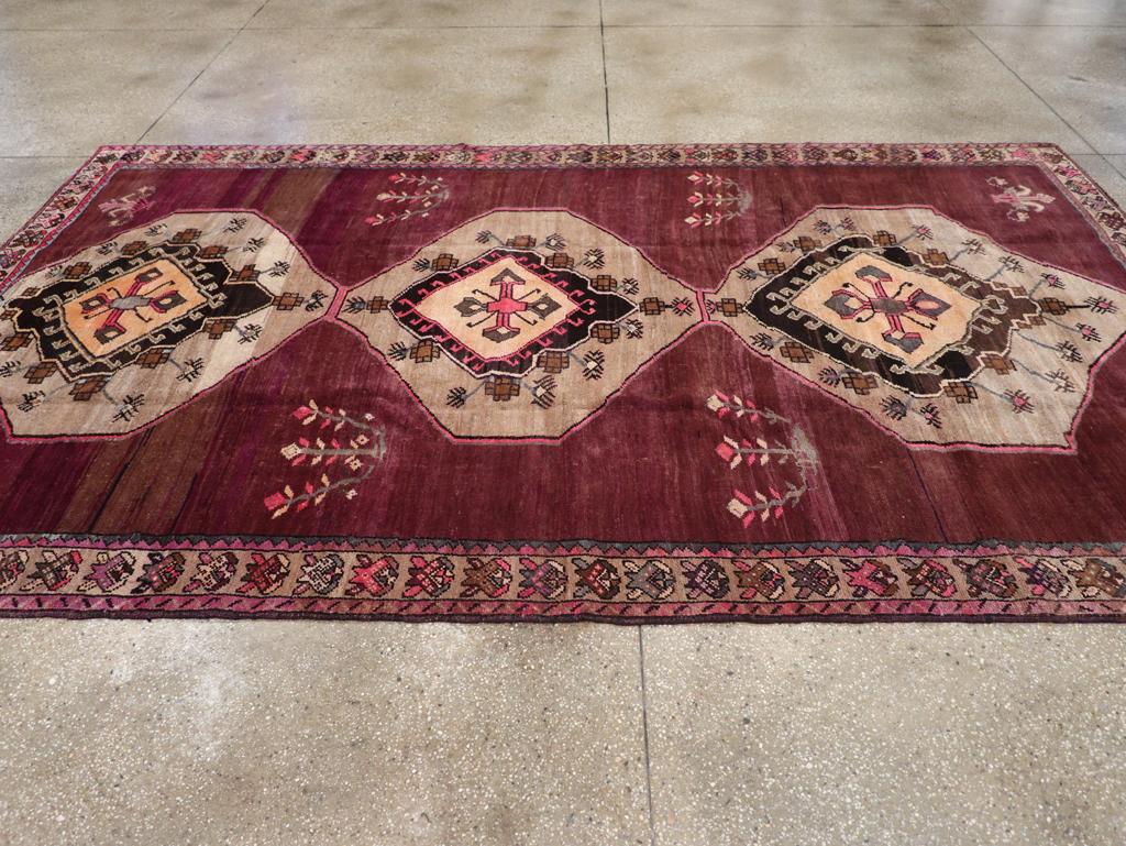 Hand-Knotted Mid-20th Century Turkish Anatolian Gallery Carpet For Sale