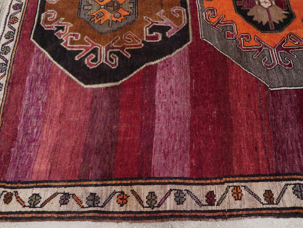 Wool Mid-20th Century Turkish Anatolian Tribal Accent Carpet For Sale
