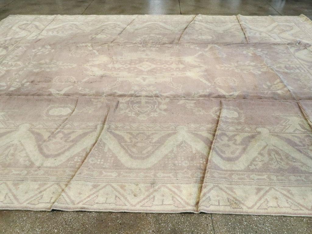 Hand-Knotted Mid-20th Century European Oushak Large Carpet For Sale