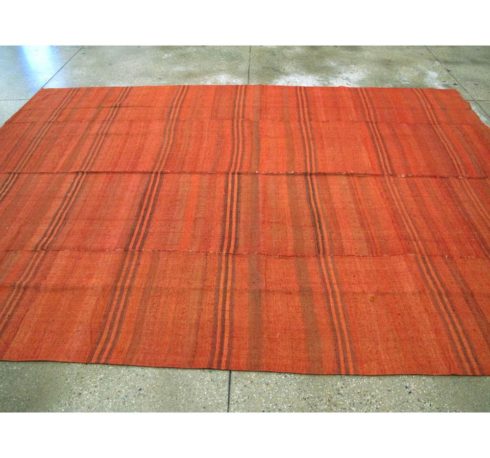 Mid-20th Century Turkish Flat-Weave Kilim Small Room Size Carpet in Red Orange For Sale 1