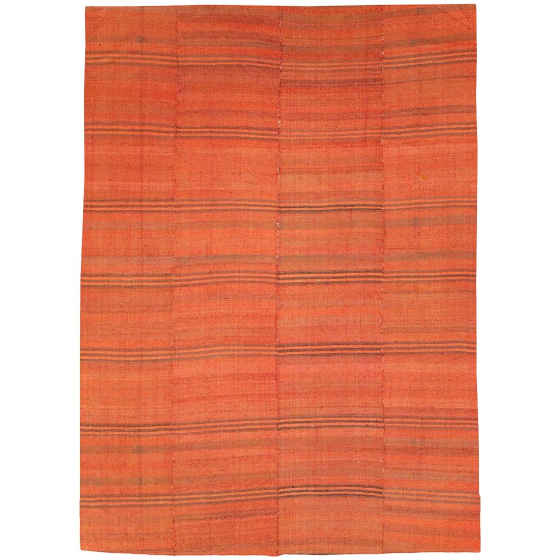 Mid-20th Century Turkish Flat-Weave Kilim Small Room Size Carpet in Red Orange For Sale