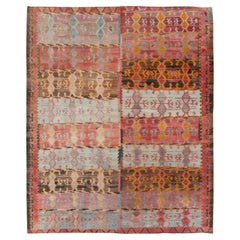 Kilim turc à tissage plat du milieu du XXe siècle Tapis de chambre