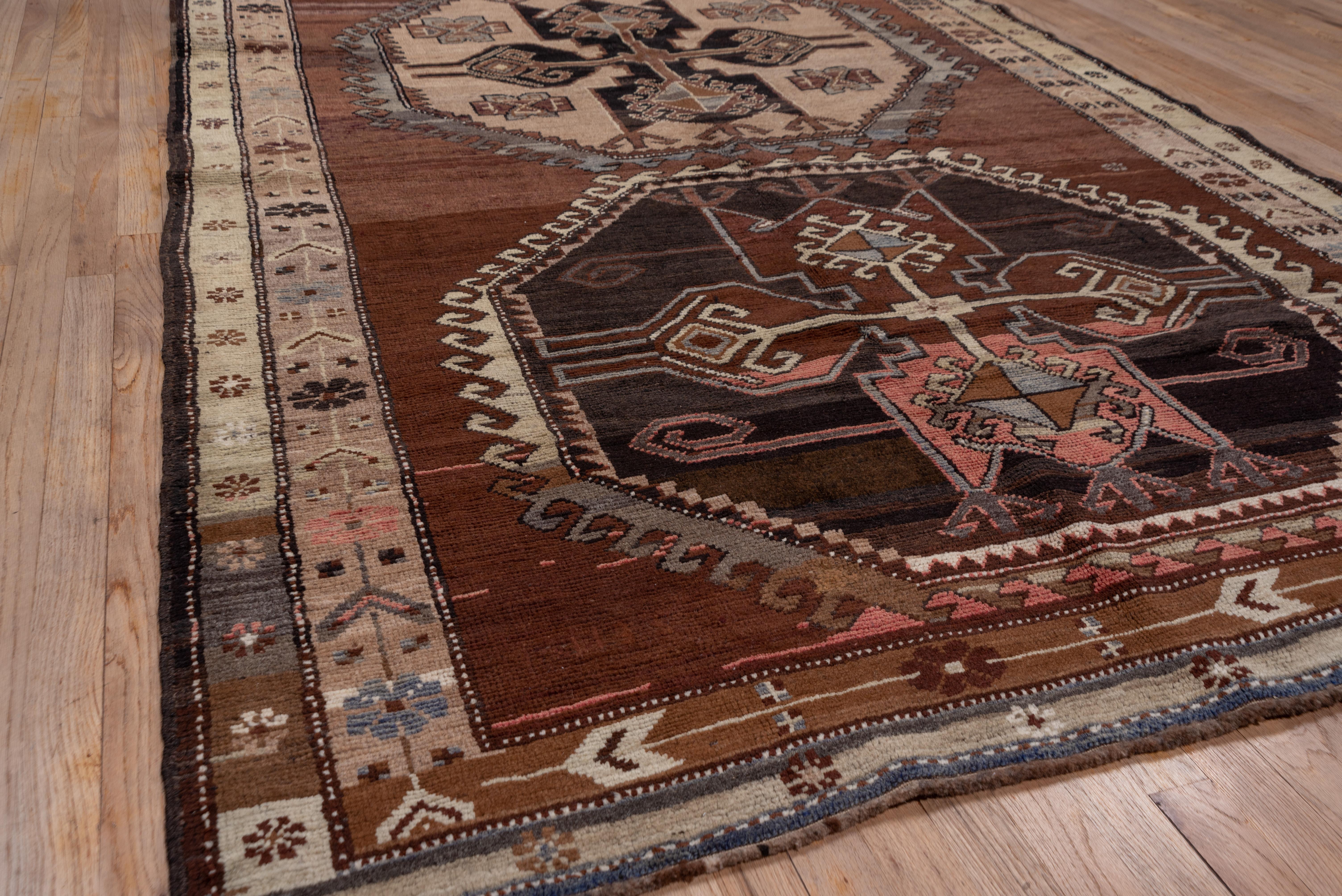 Hand-Knotted Mid 20th Century Turkish Kars Gallery Rug, Rustic Palette, Colorful Accents For Sale