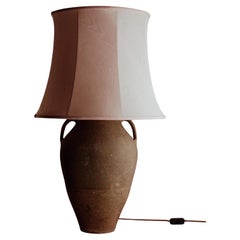 Mid-20th Century Turkish Moss Green Terracotta Table Lamp with Handles