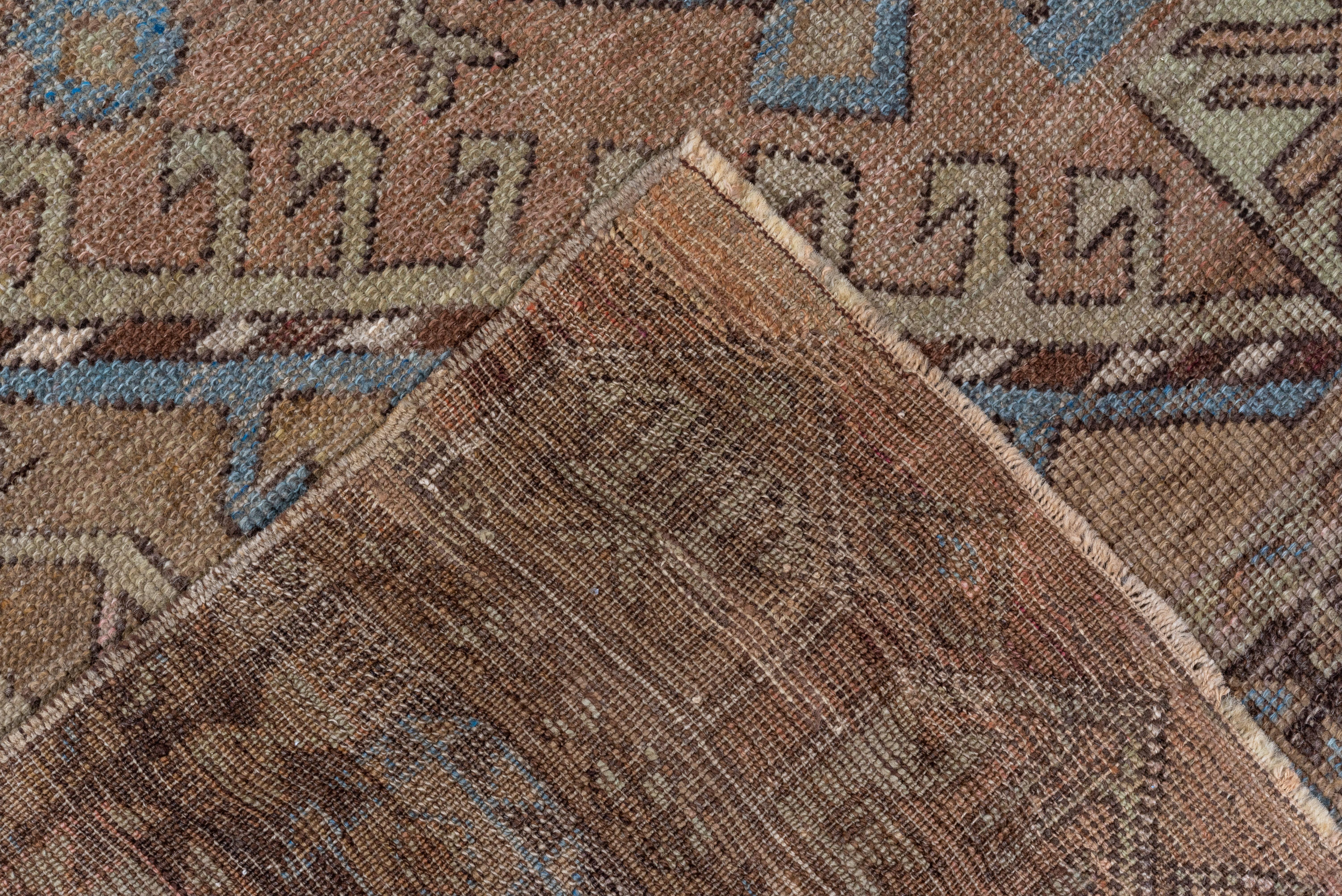 Mid 20th Century Turkish Oushak Gallery Rug, Brown Field & Blue Accents For Sale 2