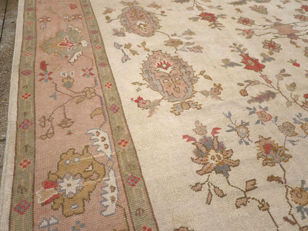 Hand-Knotted Mid-20th Century Turkish Oushak Large Carpet For Sale