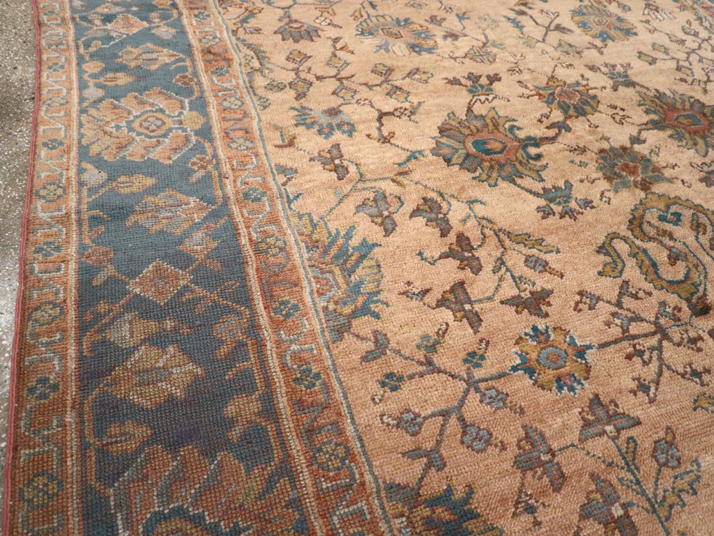 Hand-Knotted Mid-20th Century Turkish Oushak Room Size Carpet For Sale