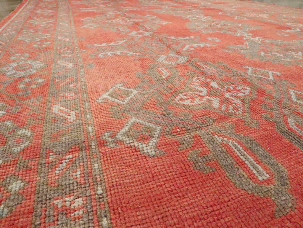 Hand-Knotted Mid-20th Century Turkish Oushak Room Size Carpet For Sale