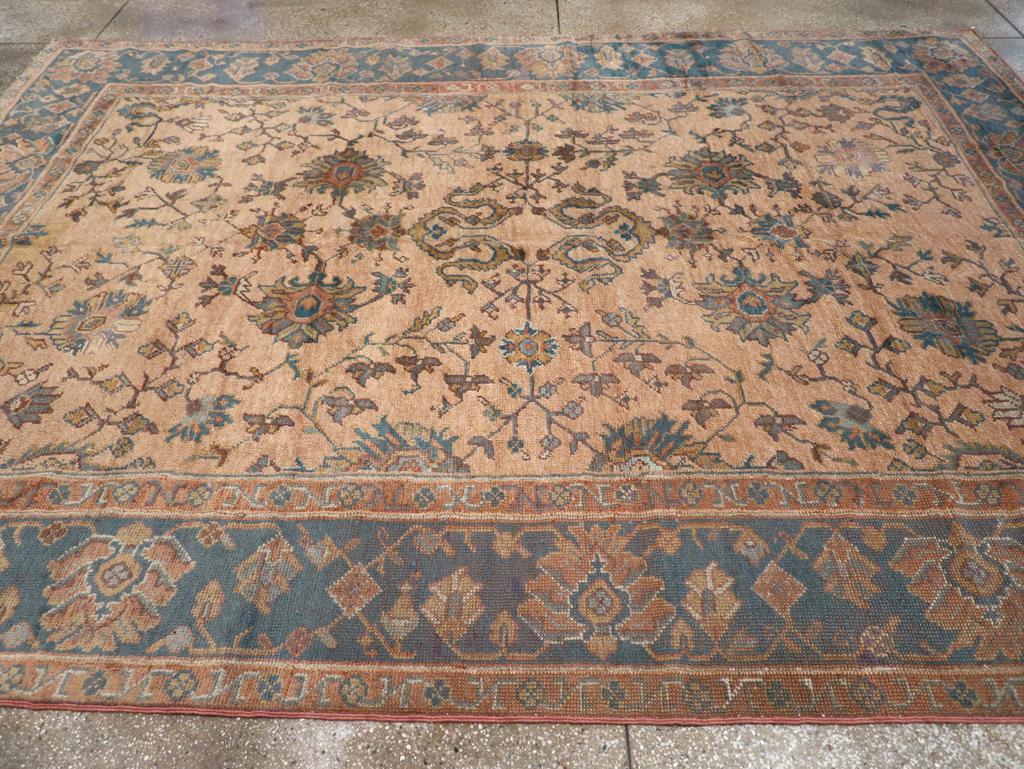 Mid-20th Century Turkish Oushak Room Size Carpet In Excellent Condition For Sale In New York, NY