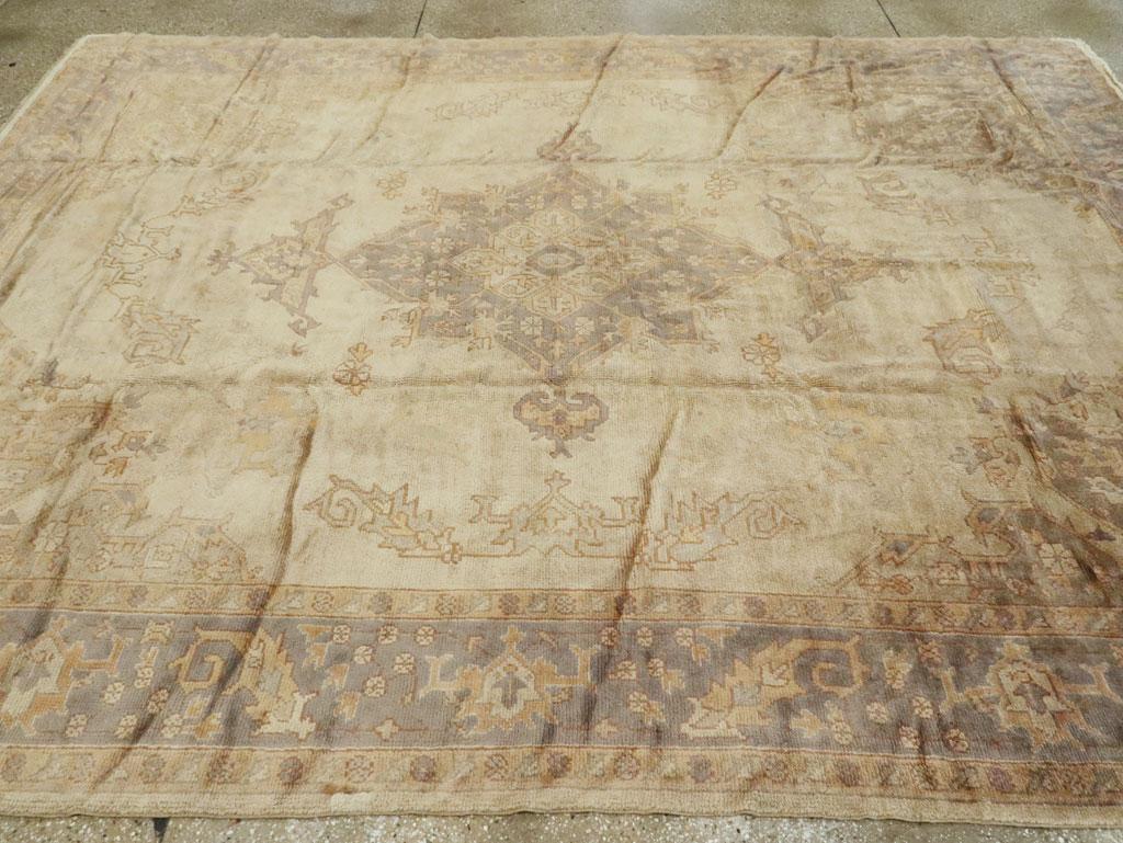 Wool Mid-20th Century Turkish Oushak Room Size Carpet For Sale