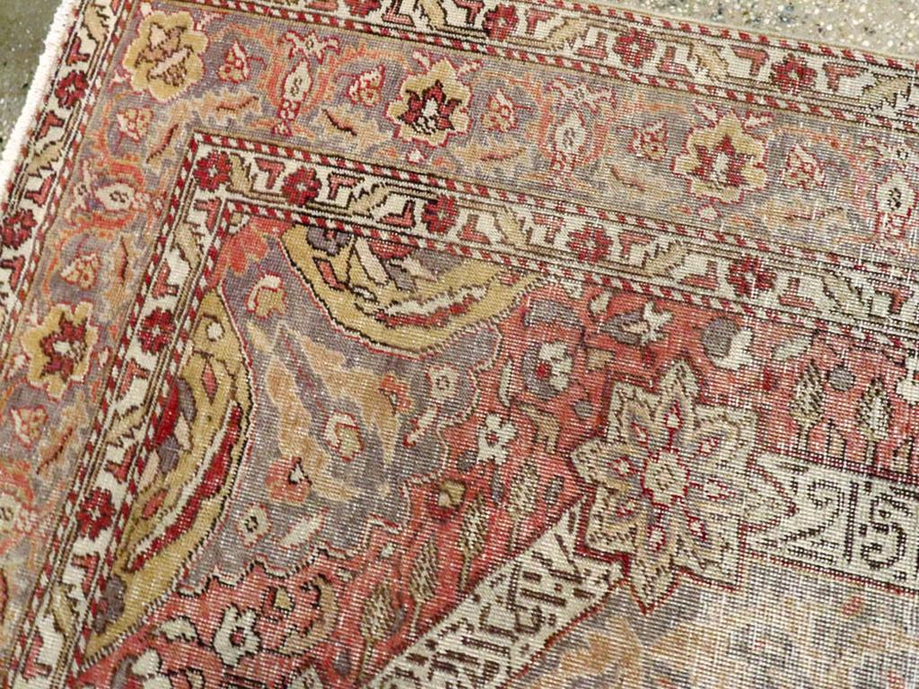 Mid-20th Century Turkish Sivas Distressed Rug In Fair Condition For Sale In New York, NY