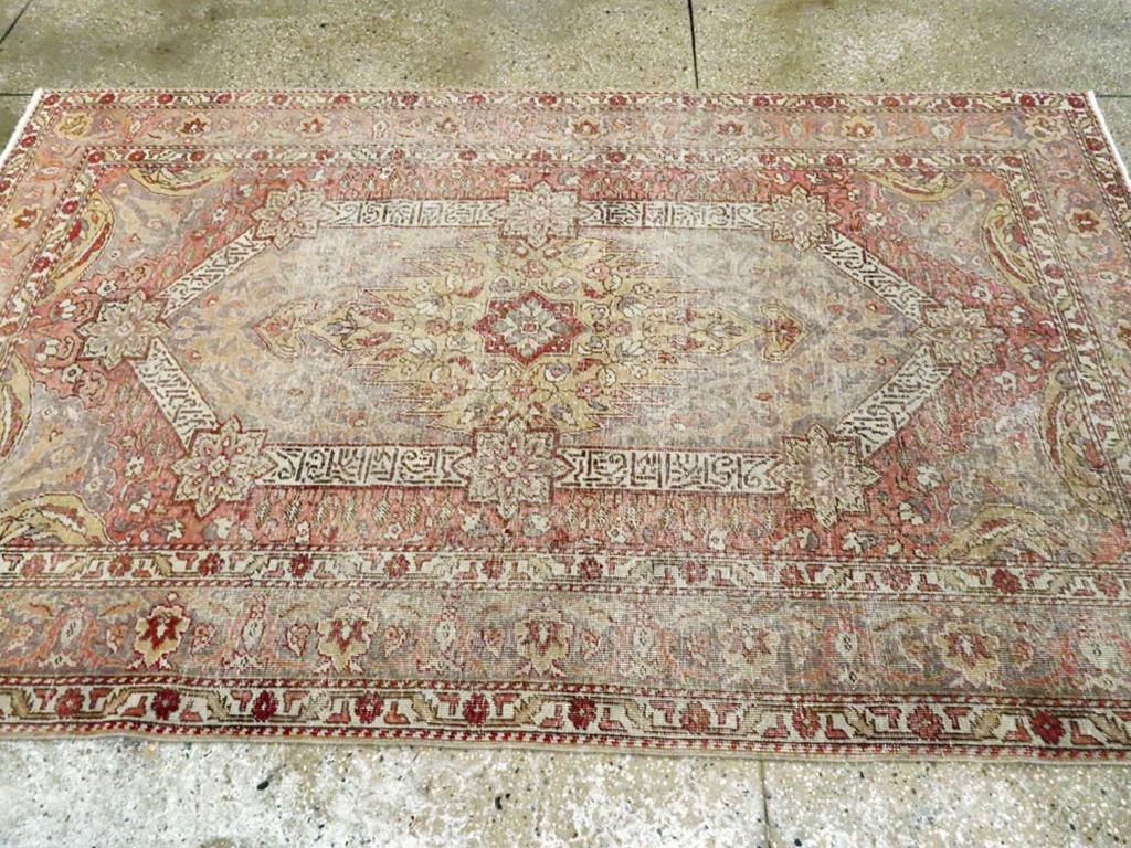 Wool Mid-20th Century Turkish Sivas Distressed Rug For Sale