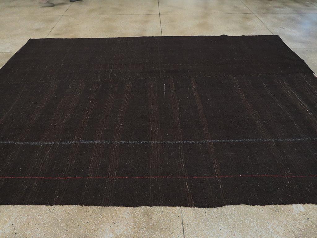 Mid-20th Century Turkish Tribal Kilim Room Size Carpet in Dark Brown and Black For Sale 1