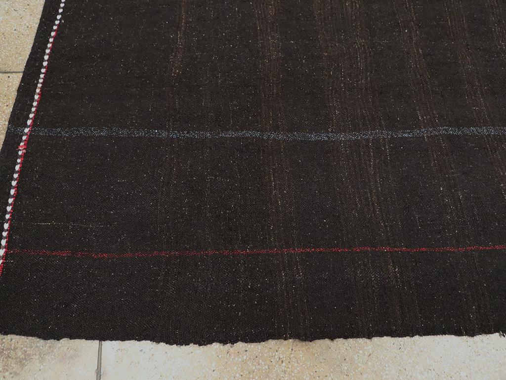 Mid-20th Century Turkish Tribal Kilim Room Size Carpet in Dark Brown and Black For Sale 2