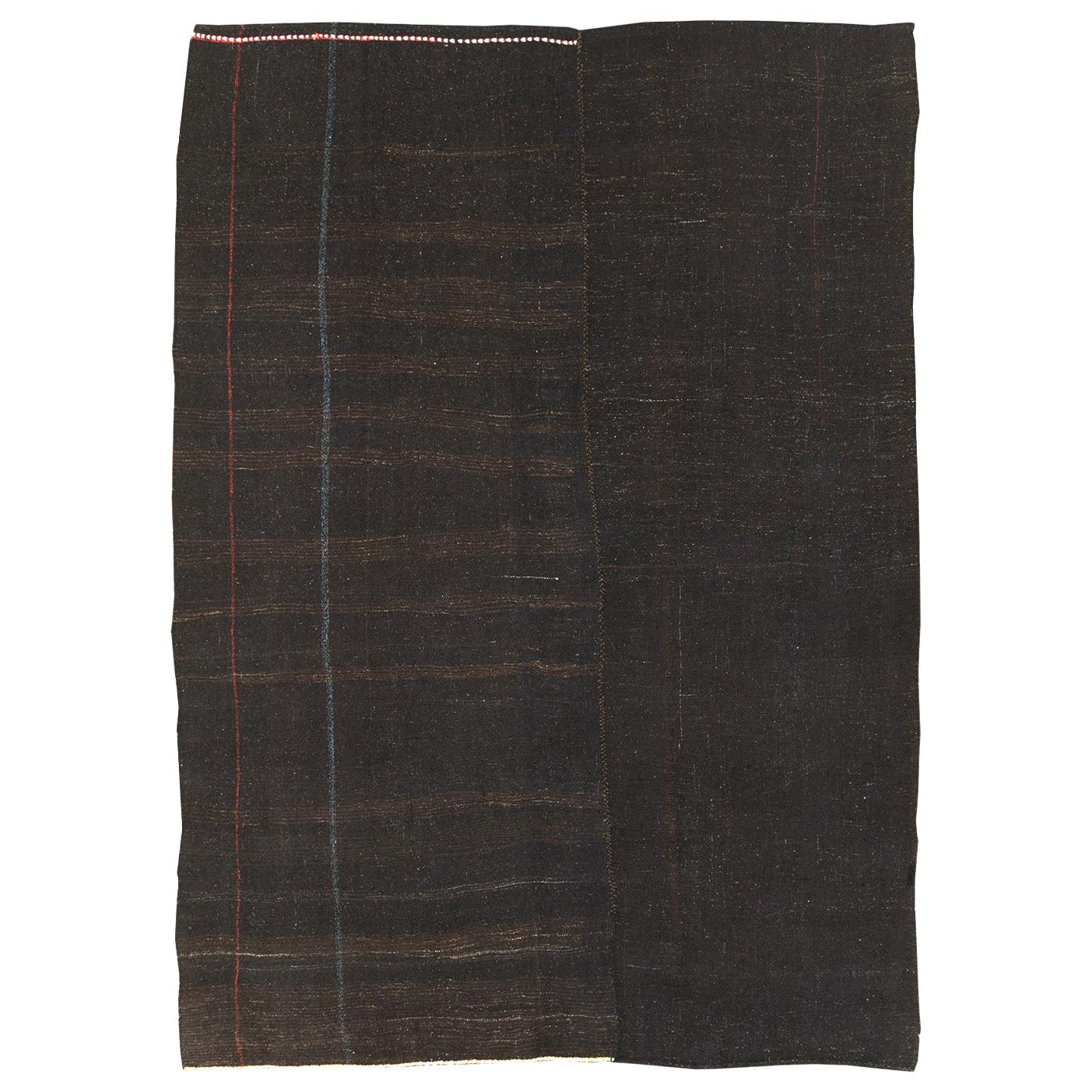 Mid-20th Century Turkish Tribal Kilim Room Size Carpet in Dark Brown and Black For Sale