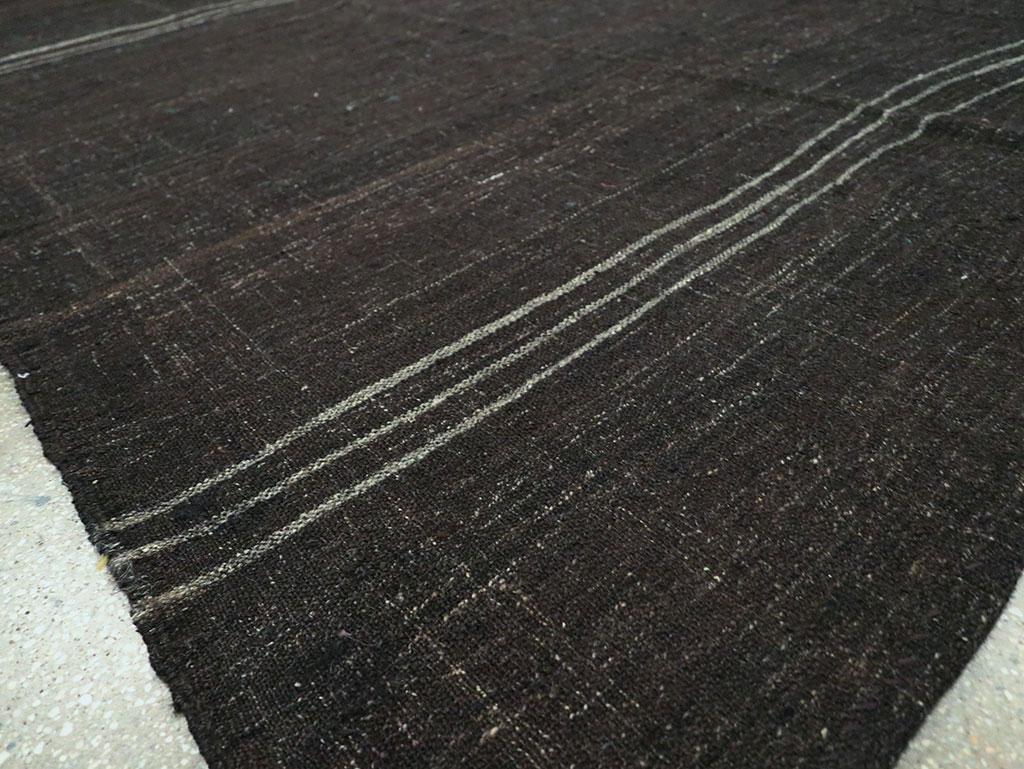 Mid-20th Century Turkish Tribal Kilim Square Room Size Carpet in Charcoal Black 1