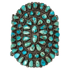 Mid-20th Century Turquoise Cluster Cuff Bracelet by a Native American Jeweler